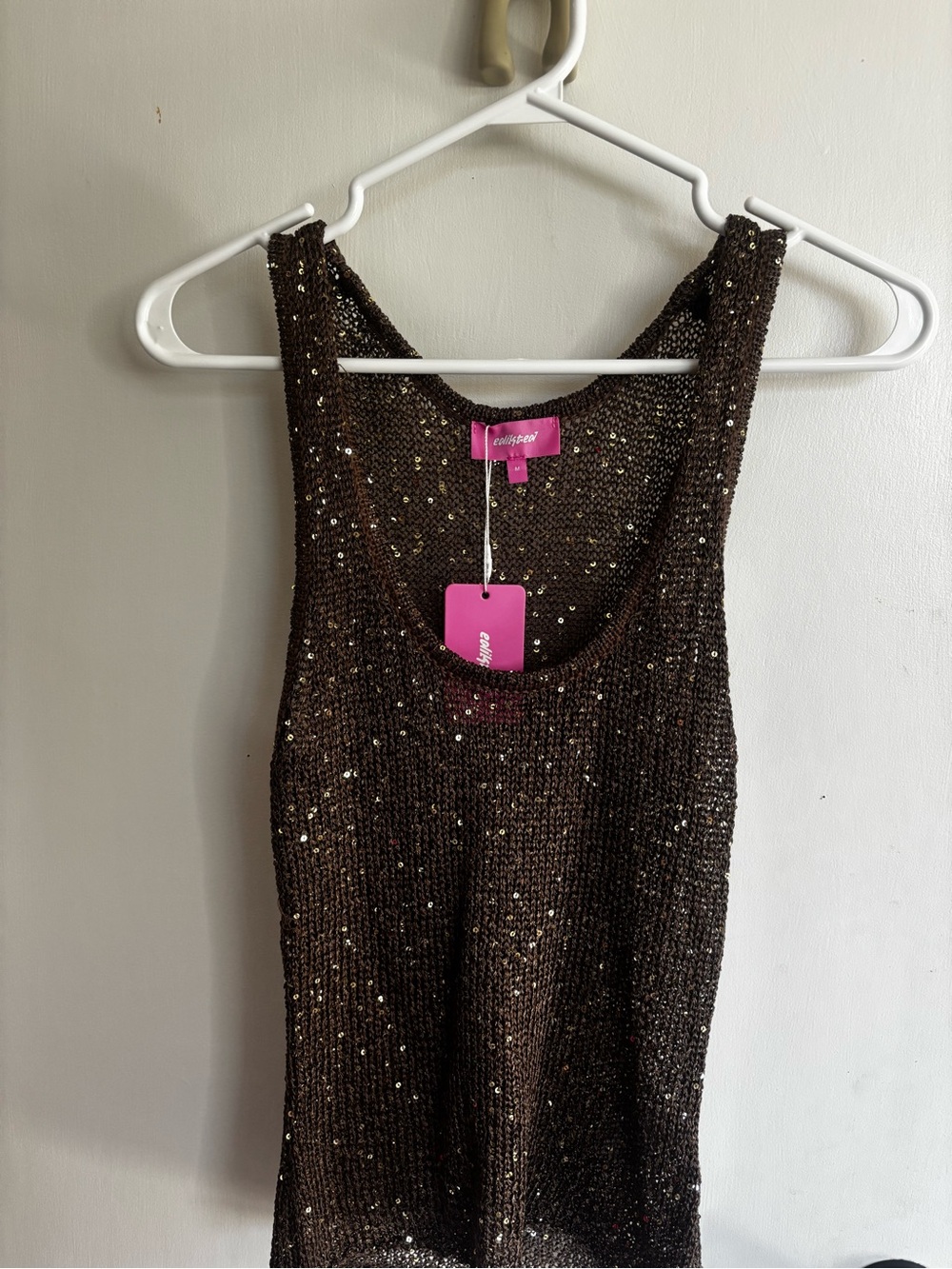 Edikted Brown Sequin Knit Tank Top